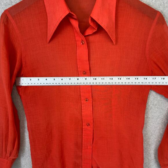 Vintage Loubella Extendables Blouse Womens Size 10/11 Red Sheer Red Button Up - Picture 13 of 15